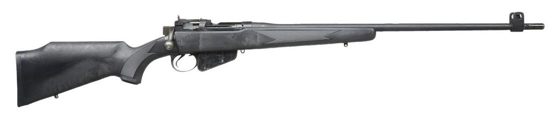 SPORTERIZED NO. 4 MK II LEE ENFIELD BOLT ACTION: RIFLE. Cal. 303 Brit. S# PF165916. Bbl. 25". S# matches on receiver & bolt. Receiver marked on left side of butt socket w/ import mark. Receiver marked on left side in electro pencil "NO. 4 - MK II (F