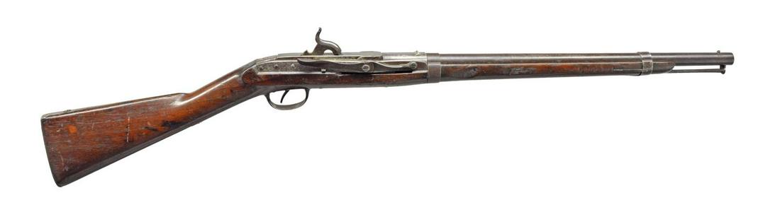 MODEL 1843 HALL/NORTH BREECH LOADING PERCUSSION: CARBINE. Cal. 52. NSN. Bbl. 21" w/ rifled bore. Standard production w/ just over 10,000 units produced. Action w/ tipping block operated by thumb lever on right side marked â€œUS”, â€œS. NOR