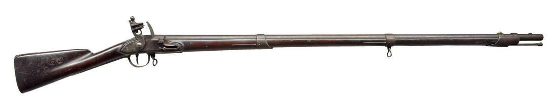 FINE REGIMENTALLY MARKED 1798 CONTRACT: COMMONWEALTH OF PENNSYLVANIA MUSKET BY JOHN MILES. Cal. 69. NSN. Bbls. 43 7/8", w/ lg. bayonet lug at top near muzzle is stamped "CP" at breech end along w/ deep "P" & liberty cap proof (pre 1799). Le