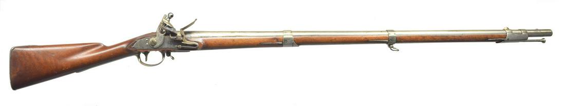 RARE 1814 DATED BRIDGEWATER MASSACHUSETTS: FLINTLOCK MILITIA MUSKET. Cal. 69. NSN. Bbl. 41" w/ top mounted bayonet stud. Inspection proofs at breech & â€œM” over 1814. Lock is marked vertically at tail â€œBRIDGEWATER” in ar
