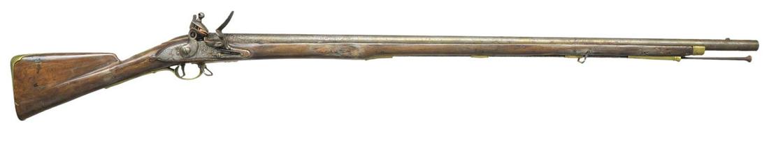 TOWER MARKED 3RD MODEL BROWN BESS.: Cal. 73. NSN. 42" Rnd. bbl. is marked â€œWG” at breech end. Tower marked lock has crown at center stamped â€œGR”. Cock is reinforced. Frizzen is bridled & feather spring has spear 