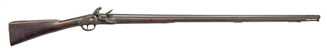 SCARCE â€œAS FOUNDâ€ DANIEL DANA MASSACHUSETTS: FLINTLOCK MILITIA MUSKET. Cal. 72. NSN. Bbl. 42 1/8" round pinned w/ bayonet stud on bottom. Large â€œP” proof & indiscernible inspectorâ€™s cartouche at breech. Early lock w/ recessed 