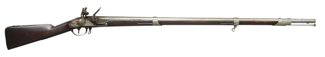 1814 DATED US CONTRACT FLINTLOCK MUSKET.: Cal. 69. NSN. Bbl. 41 1/2". 56 1/2" Overall. Bbl. retained by Charleville style bands w/ long bayonet lug on bottom. Breech marked w/ â€œUS” on top & â€œP” over eagle head over â�