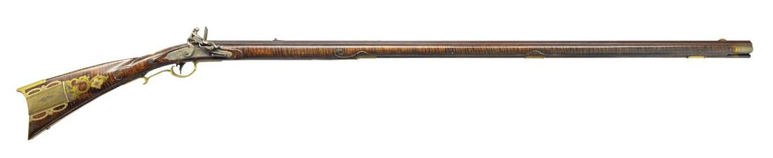 EXTREMELY FINE CONTEMPORARY FLINTLOCK KENTUCKY: RIFLE MADE BY COLT MASTER ENGRAVER AND GUNSMITH ALVIN A. WHITE. Cal. 40. NSN. Bbl. 44" oct, signed in script â€œAAW”, 59" overall. This remarkable piece of firearms art is made in the style