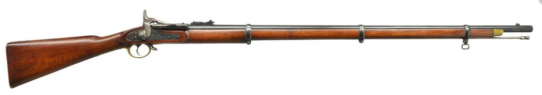 1885 TOWER-SNIDER MARK II** CONVERSION: BREECHLOADING RIFLE. Cal. 577 Snider. NSN. Bbl. 36 1/2". Barleycorn front sight w/ 800yd. graduated leaf rear sight. Breech end of bbl., chamber & breech block have British proof & acceptance marks. C