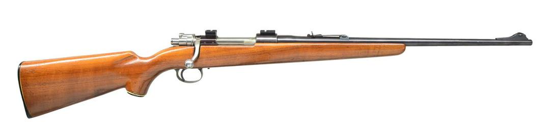 JC HIGGINS MODEL 50 & OREGON ARMS CHIPMUNK BOLT: ACTION RIFLES. 1) JC HIGGINS MODEL 50. Cal. 30-06. S# 5565. Bbl. 22" sporter weight. Ramp mounted blade front sight w/ elevator adj. square notch rear sight. FN Model 98 commercial Mauser action. Claw