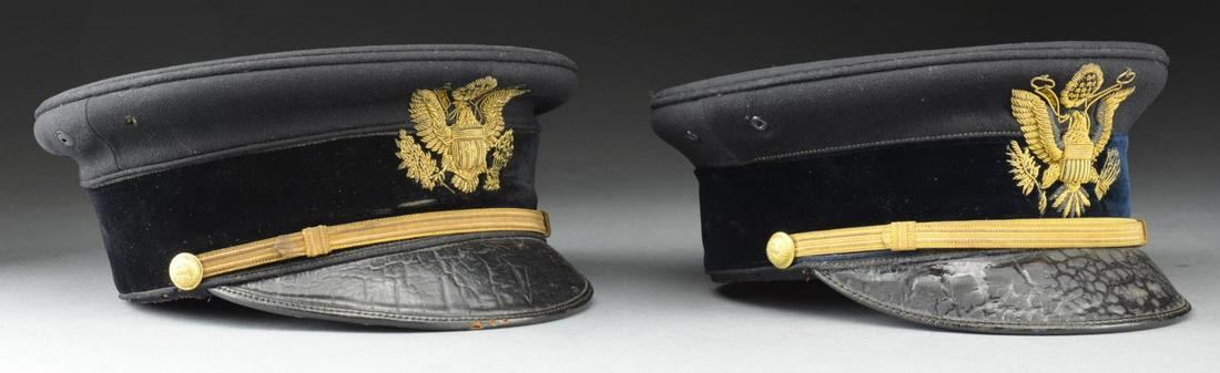 2 EARLY 20TH CENTURY SERVICE CAPS BELONGING TO: BRIGADIER GENERAL GEORGE M. KIMBALL, SURGEON GENERAL OF THE NEW HAMPSHIRE NATIONAL GUARD 1907-1911. 1) M1902. Hat features a black crown w/ a midnight blue velvet band. There is an exceptionally beaut
