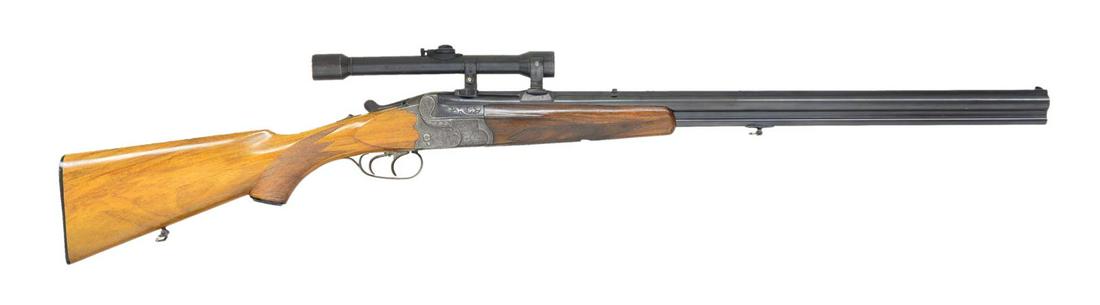 O/U RIFLE/SHOTGUN COMBO BY E. KERNER.: Cal. 12 Ga., 2 1/2". / 6.5x53R Dutch. S# 14078. Bbls. 26 3/4", fitted w/ fold over rear sight, silver bead front & claw scope bases on full length matted rib. Left side of top bbl. engraved "ANSON & D