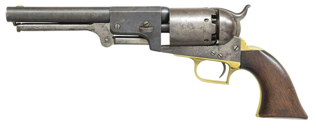 RARE & FINE 1848 COLT SECOND CONTRACT DRAGOON: REVOLVER. Cal. 44. S# 2150. Bbl. 7 1/2". Long known as â€œFluck” Dragoons after 1956 John Fluck article â€œColtâ€™s Hartford Walker”. Fluck contended that 300 Dragoons in the 
