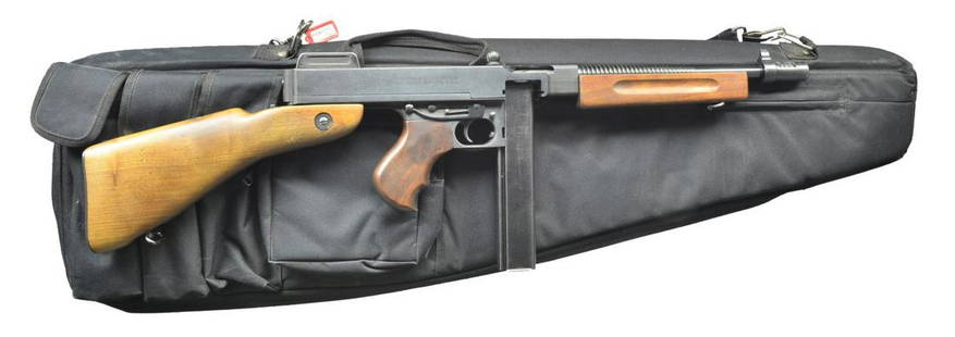 AUTO ORDNANCE US MODEL 1928 THOMPSON SMG.: Cal. 45. S#2892A. Bbl. 12" over Cutts compensator. 1928 Model of the infamous Thompson MSG, â€œthe gun that made the 20â€™s roar”. Classic hard wood furniture including horizontal