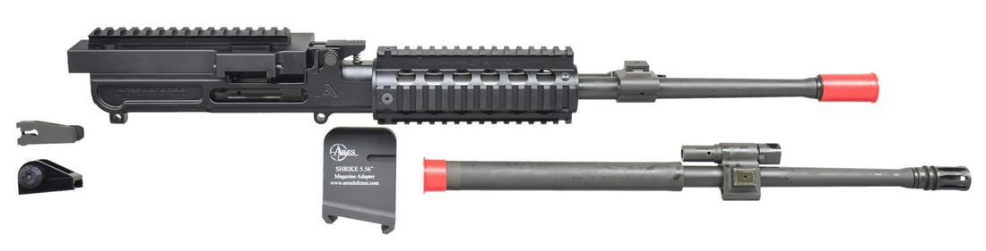 EARLY ARES DEFENSE SHRIKE 5.56 DROP ON BELT FEED: UPPER RECEIVER FOR AR-15 OR M16. Cal. .223. S# B00103. Bbl. 16". The Shrike belt feed conversion system is truly a modern marvel in engineering, allowing an upgrade to the US militaries primary