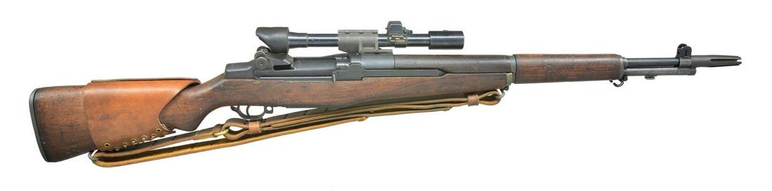 SPRINGFIELD MODEL M1 GARAND UPGRADE TO M1D: CONFIGURED SNIPER RIFLE WITH M84 SCOPE. Cal. 30-06. S# 1060049. The 24" bbl. is dated "3/52" & fitted w/ M1D base & M2 four prong flash hider. Walnut stock has remnants of inspector's mark on left