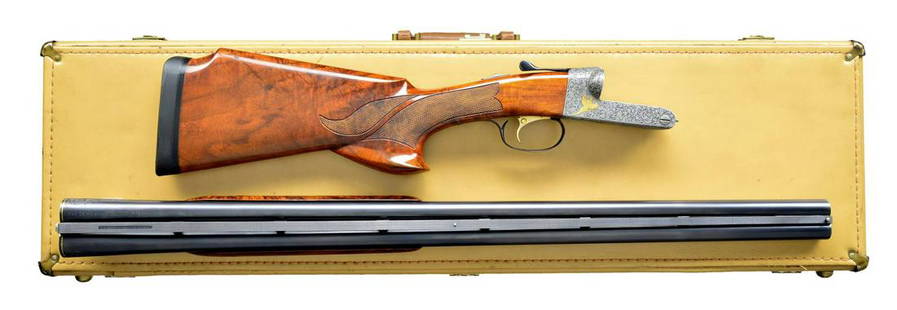 CECIL MILLS CUSTOM ENGRAVED WINCHESTER MODEL 21: SXS SHOTGUN. Cal. 12 Ga., 2 3/4". S# 30208. Bbls. 30" of proof steel w/ factory VR marked "CUSTOM BUILT BY WINCHESTER". Steel front bead w/ steel mid bead. Aftermarket Briley thin wall choke tubes.