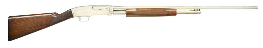 INCOMPARABLE FULL NICKEL FINISHED WINCHESTER MODEL: 42 PUMP SHOTGUN. Cal. 410, 3". S# 21475. When talking about special order Winchesters, the saying is â€œNever say never”. This full nickel Model 42 is a noteworthy example of what was