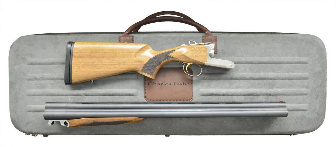 SUPER COOL CHARLES DALY BRAND TRIPLE CROWN: MODEL 12 BORE THREE BARREL SHOTGUN MADE BY CHIAPPA. Cal. 12 Ga., 3". S# TC6655. Bbls. 28". Made w/ low profile ventilated top rib w/ orange fluorescent Tru-Glo front sight. Left bbl. stamped "CHIAPPA