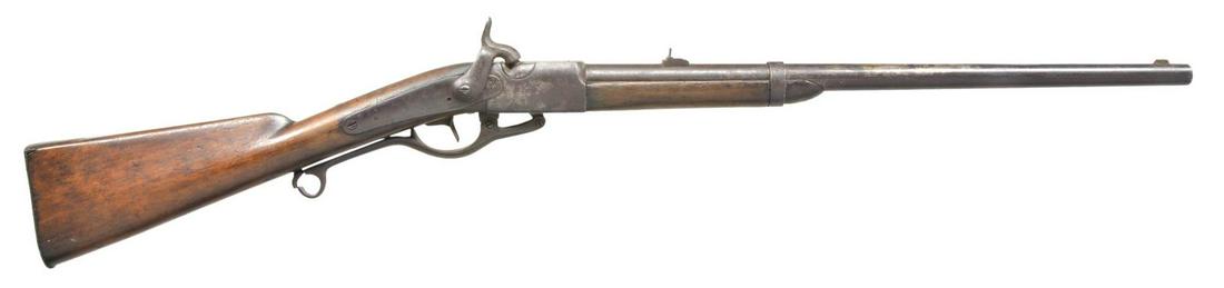 FRESH, RARE & â€œAS FOUNDâ€ CONFEDERATE RISING BREECH: SADDLE RING CARBINE FROM DIRECT DESCENT OF CAPTAIN THOMAS HALL MCKOY, 7th NC INFANTRY, VETERAN OF GETTYSBURG. S# 80, Cal. 54. This is among the rarest & most desirable of Confederate carbines. Only