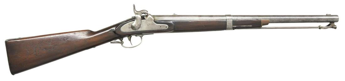 FINE CONFEDERATE BILHARZ MUZZLELOADING CARBINE.: Cal. 68. S# 70. This example is of a rare Confederate carbine made in Pittsylvania Courthouse, VA. This gun is a copy of the US Model 1855 carbine. These carbines typically came w/ pewter nosecaps &