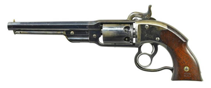 EXCEPTIONAL SAVAGE REVOLVING FIREARMS COMPANY U.S.: INSPECTED NAVY MODEL REVOLVER. Cal. 36. S# 1252 (found on right inside of backstrap). Bbl. 7 1/8" octagon with brass cone style front sight. Six shot round cylinder. Hinged type loading lever.