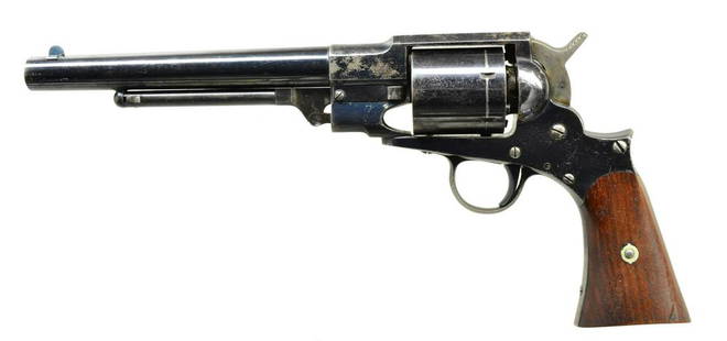 EXCEPTIONAL CIVIL WAR FREEMAN ARMY REVOLVER.: Cal. 44. S# 185. Bbl. 7 1/2" rnd. Standard configuration. Inset round blade front sight, solid frame, top strap: "FREEMAN'S PAT. DEC 9, 1862 / HOARD'S ARMORY WATERTOWN NY”. Unique