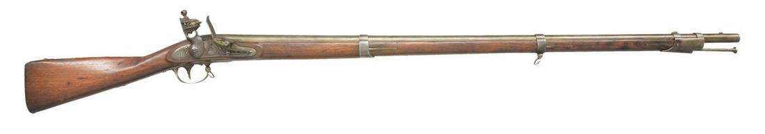 MODEL 1816 TYPE III U.S. FLINTLOCK MUSKET BY: HARPER'S FERRY. Cal. 69. NSN. Standard configuration w/ 42" bbl. w/ "V", "P" & eagles head proofs at end. Tang dated 1834. Lock w/ beveled plate has rounded tail stamped "HARPERS FERRY 1834". A herald