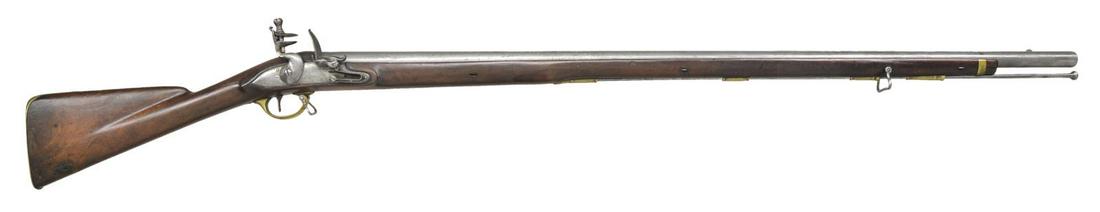 UNUSUAL BRITISH COMMERCIAL FLINTLOCK OFFICERâ€™S: FUSIL BY CLARK & YORK. Cal. 77. NSN. Bbl. 39" rnd w/ bayonet stud/front sight bead 1 1/4" from muzzle. Breech section has larger diameter reinforce for the last 5/8". Left side of bbl. stamped w/ Lond