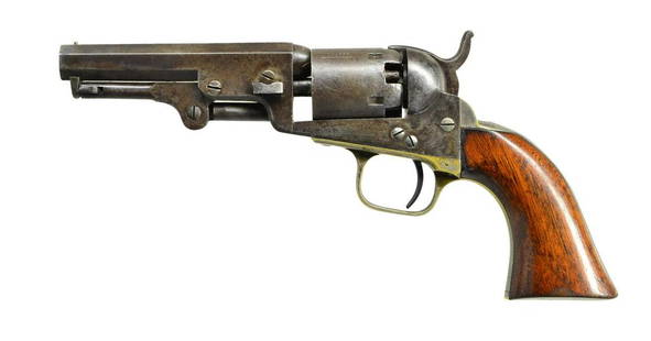 COLT 1849 STANDARD POCKET REVOLVER W/ HARTFORD: ADDRESS. Cal. 31. S# 183355. The 4" bbl. w/ correct "ADDRESS" "SAMl COLT HARTFORD CT". (correct for th is range). Case hardened action is marked "Colt's patent" on left side. Cyl. marked "Colt's