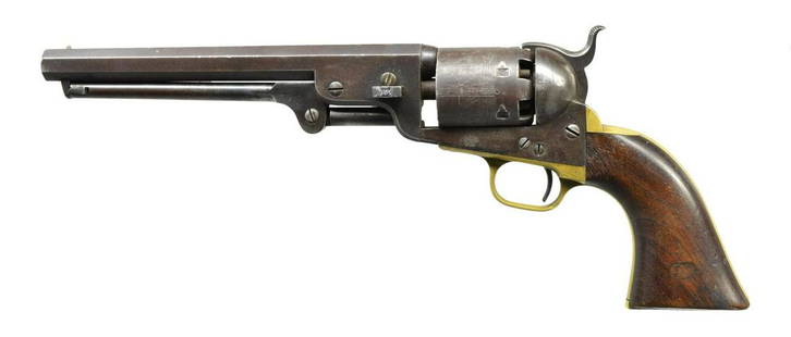 FINE MARTIAL THIRD MODEL COLT 1851 NAVY REVOLVER.: Cal. 36. S# 52560. Bbl. 7 1/2" oct. Revolver part of first US Army contract, made in 1856, standard configuration, one line New York address. Left side of frame has sm. â€œCOLTâ€™S