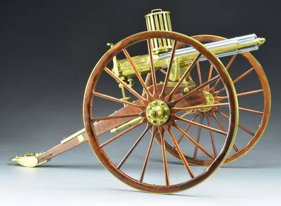 BEAUTIFUL FURR ARMS 1874 GATLING GUN ON CARRIAGE.