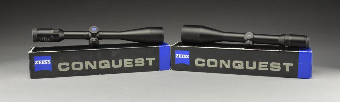 2 HIGH QUALITY ZEISS CONQUEST RIFLE SCOPES.: 1) CARL ZEISS CONQUEST 6.5-20X50MC RIFLE SCOPE W/ SCOPE COVER & MATCHING BOX. Scope assembled in USA. 1" Tube matte black. 1/4 Min finger adj. turrets including AO. #20 Z-plex reticle. Includes instru