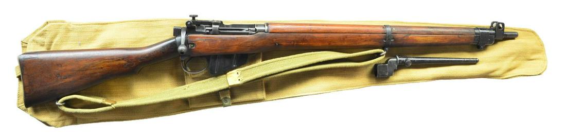 MALTBY No.4 MK1 BOLT ACTION RIFLE.: Cal. 303 British. S# AH12620. Bbl. 25 1/4" w/ integral bayonet lugs & front sight blade marked "S.M." & "-.013". Nose cap band w/ broad arrow & "S.126"; no stacking swivel. Target modified 2-13 rear s
