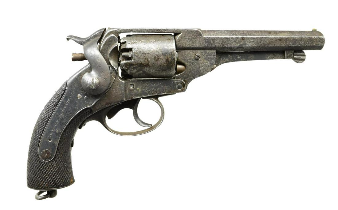CONFEDERATE BLOCKADE RUN KERR REVOLVER.: Cal. 54 bore. S# 7041. Kerr revolvers made by London Armoury Co. produced about 9,000 revolvers for the Confederacy. They fall in serial range of about 1000 to 10000 and many have Confederate inspecti
