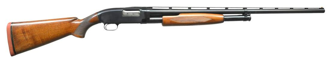 WINCHESTER MODEL 12 TRAP GRADE PUMP SHOTGUN.: Cal. 12 Ga., 2 3/4". S# 951776. Bbl. 30" of proof steel w/ factory milled VR. Choke is opened to Imp-Mod, original choke marking "FULL". Orange target front sight w/ brass mid bead. Receiver extension