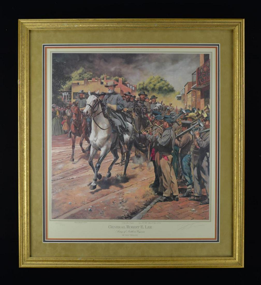 DON TROIANI (AMERICAN, 1949-) â€œROBERT E LEE, ARMY: OF NORTHERN VIRGINIA” FRAMED PRINT. 30.5” x 27.5” framed. 1987, signed and numbered â€œ583/950”. CONDITION: fine. PROVENANCE: The Cullen Smith Estate Collection. (02-17279/
