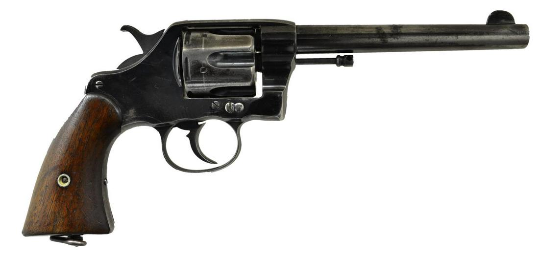 US MODEL 1895 COLT ARMY REVOLVER.: Cal 38 Colt. S #6297. Bbl. 6". Semi circular front sight. Fixed rear sight. Six shot cyl. Matching numbers on cyl. latch, bbl. frame, cyl. & crane. RAC inspector's stamp on bottom right grip panel, cy