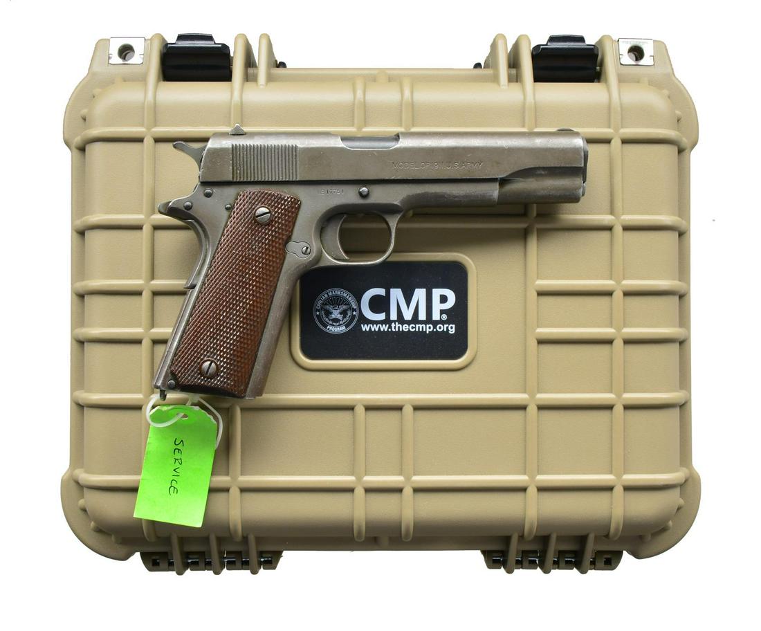 EARLY COLT MODEL 1911 SEMI AUTO PISTOL.: Cal. 45 ACP. S# 17751. Bbl. 5". Early 1913 mfg. frame with later 1918 slide with Rampant Colt between the dates & Colt address. Fixed blade front and notch rear sights. Milled trigger, narrow checkere