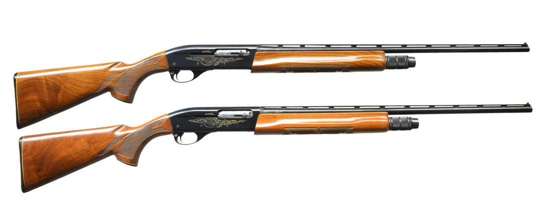 REMINGTON 1100 SKEET MATCHED PAIR NO. 4223 SEMI: SHOTGUNS. 410 & 28 Ga. matched pair skeet guns were mfg in 1969 & 1970 only. 5,067 sets were produced. Bbls. 25" VR with fixed skeet chokes. White target front sights with steel mid beads. Mag. caps h