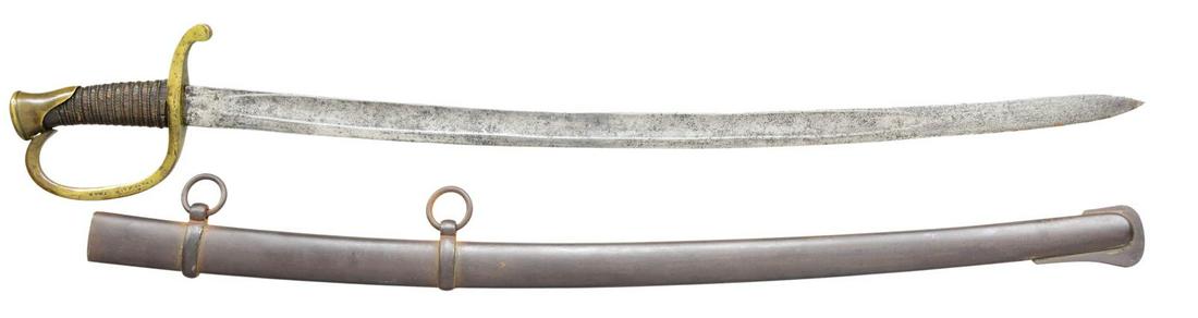 RARE CONFEDERATE JAMES CONNING ARTILLERY SABER.: Confederate copies of the US model 1840 artillery saber are few and far between. Only two makers marked theirs, Thomas, Griswold of New Orleans, and this the latter and much rarer: "JAMES CONNING" in 