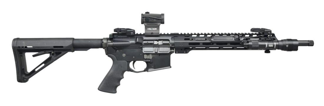 TWH ENTERPRISES AR-45 CARBINE.: Cal. 45 SCP. S# 05022. Bbl. 16" threaded, w/ knurled thread protector. 12" Free floating M-LOK handguard, regulated w/ receiver providing 17" of real estate for scope mounting. Currently sporting Stre