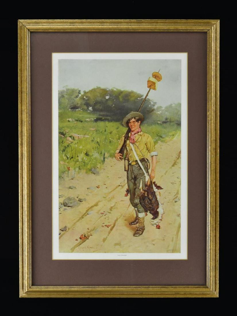 GILBERT GAUL (AMERICAN, 1855-1919) “THE FORAGER”: FRAMED PRINT. 22” x 15.5” Framed. 1907 By Southern Print Company. CONDITION: good overall. PROVENANCE: The Cullen Smith Estate Collection. (02-17266/JS). $50-75.