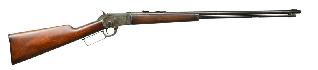 MARLIN MODEL 97 LEVER ACTION RIFLE.: Cal. 22 S, L or LR. S# 345417. Bbl. 24". Takedown, full magazine tube, replacement fixed front & elevation adjustable rear sights. Smooth forend & straight grip buttstock w/ replacement buttplate. CON