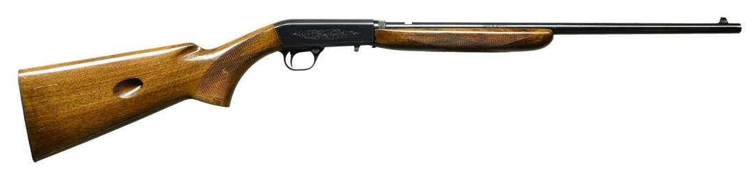 JAPAN BROWNING SA-22 GRADE I TAKEDOWN RIFLE.: Cal. 22 LR. S# 13418T57 (1975). Bbl. 19 3/8" w/ bead front sight, open rear dovetail & 2 drilled holes for cantalever mount. Engraving on receiver. 2 Piece checkered gloss finished walnut stock set w/