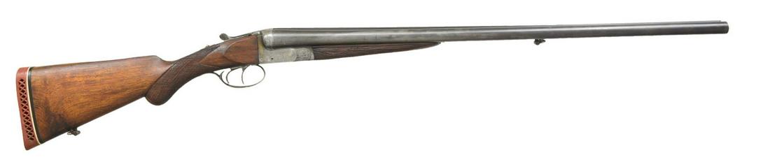 LIEGE BELGIUM FRANCOTTE ARMS BOXLOCK SXS SHOTGUN.: Cal. 12 Ga., 2 3/4". S# 20223. Bbls. 27 5/8", import marked, have matted rib brass bead and bottom sling swivel. IC and Full chokes. Case colored receiver has wedges of acanthus scroll engraving throu