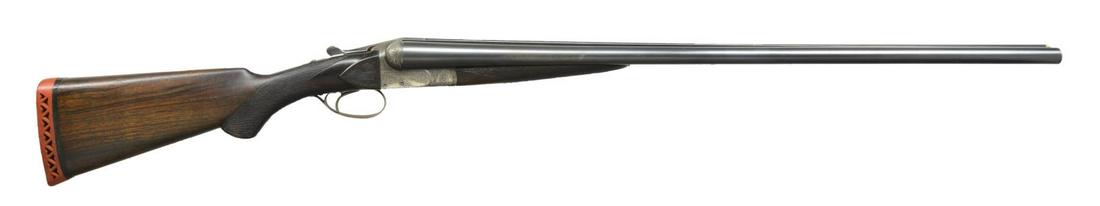 VON LENGERKE & DETMOLD IMPORTED AUGUSTE FRANCOTTE: 14 E BOXLOCK SXS SHOTGUN Cal. 12 Ga., 2 3/4". S# 72962 (approx. 1937). Bbls. 29 15/16", have matte raise rib, white beads & doll's head extension. Tops of bbls. engraved "Von Lengerke & Detmold" & "U.