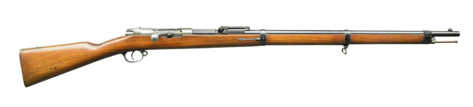 GERMAN SPANDAU MODEL 71/84 MAUSER BOLT ACTION: MILITARY RIFLE. Cal. 11mm Mauser. S# 372. All visible numbers match. Bbl. 31 3/4". Fine example of the Model 71/84 Mauser repeating rifle adopted by Germany in 1884 & was an improvement on the earlier