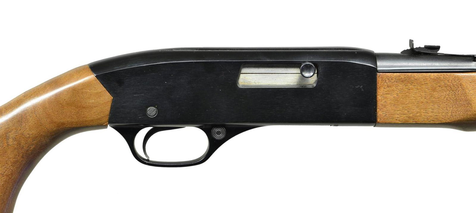 3 AMERICAN RIMFIRE RIFLES.: 1) WINCHESTER MODEL 190 SEMI AUTO RIFLE. Cal. 22 S, L, LR. S# B1796190 (mfg. 1967-1980). Bbl. 20 3/4". Open sights. Black finished alloy receiver. Hardwood stock set w/ plastic buttplate. CONDITION: n