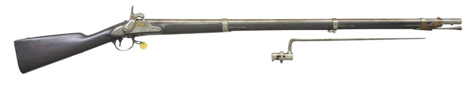FINE 1842 DATED SPRINGFIELD MODEL 1840 FLINTLOCK: MUSKET, NATIONAL ARMORY PERCUSSION ALTERATION & BAYONET. Cal. 69. NSN. Springfield altered most of its 30,000 production of 1840 flintlocks manufactured, almost 27,000 were altered in 1851. This being