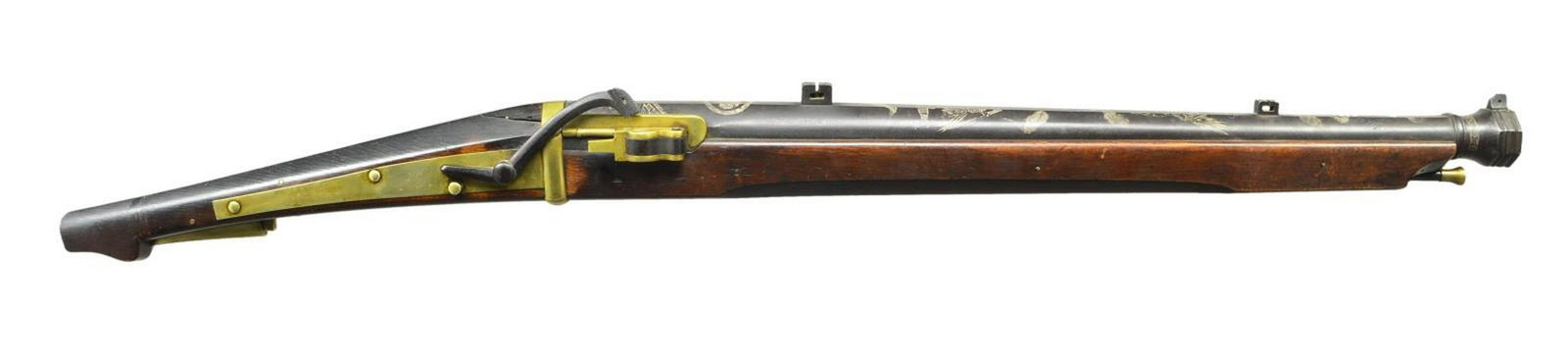 GOOD JAPANESE MATCHLOCK CHU-ZUTZU (MID CALIBER).: Cal. 70. NSN. These larger caliber guns were made to take heavy charges to enable them to pierce body armor. This good specimen has 27 1/2" very heavy (1.9" at breech) ovate barrel with flared muzzle.