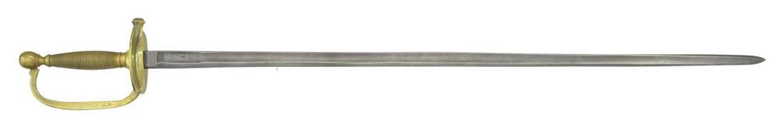 UNMARKED MODEL 1840 ARMY NCO SWORD.: Overall: 37.5". Fullered 31 1/2" blade. Brass hilt, grip & guard. CONDITION: blade & brass have fair cleaned appearance. Blade shows gray patina & cleaned pitted appearance. Brass starting to reacquir