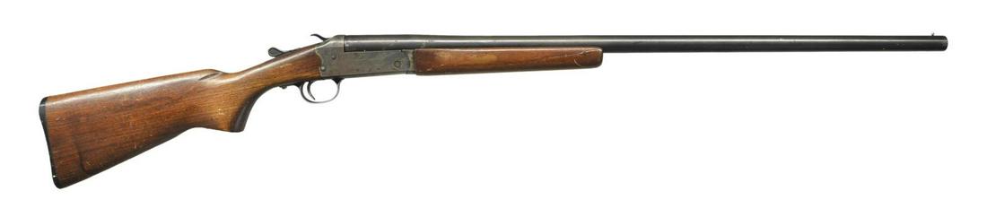 STEVENS MODEL 107B TOP BREAK SHOTGUN.: Cal. 12 Ga., 2 3/4". NSN. Bbl. 30" w/ bright bead & Full choke. Case colored hammer action. Walnut stock set w/ plastic buttplate. CONDITION: good blue showing pinprick oxidation, white paint & marks