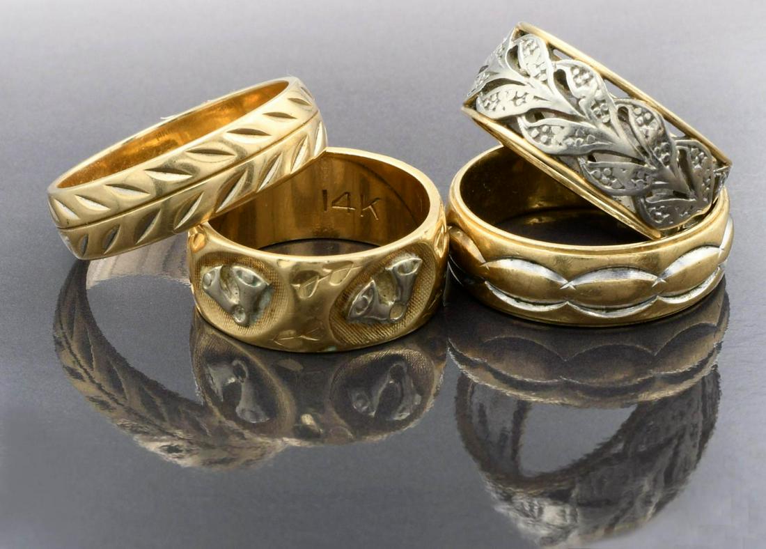 FOUR 14KT YELLOW AND WHITE GOLD RINGS. (1 of 1)